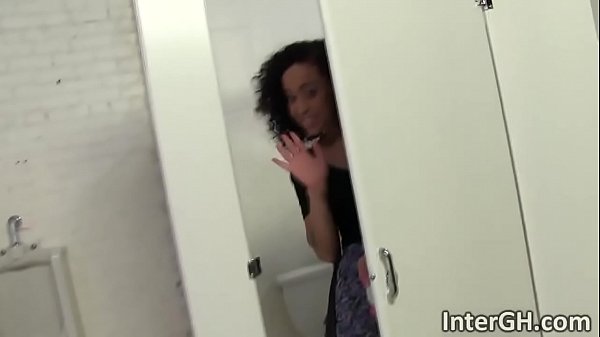 Ebony babe Mia gets banged by cock in glory hole