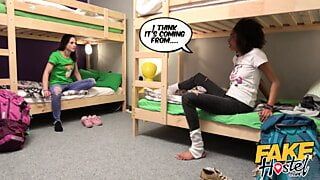 Fake Hostel – Glory hole fun for Brazilian and French girls